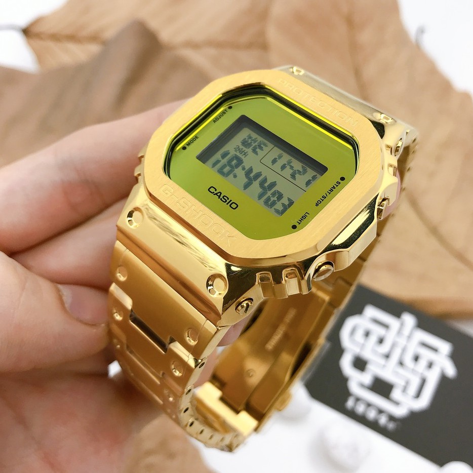 Đồng hồ nam Casio G-SHOCK DW-5600 / DW-5600BBMB-1 custom dây &amp; vỏ thép màu gold, chống nước 200m, hàng chính hãng