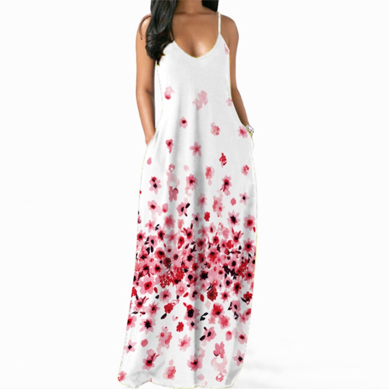 Đầm Maxi Hai Dây Cổ Chữ V Họa Tiết Hoa Phong Cách Boho Quyến Rũ