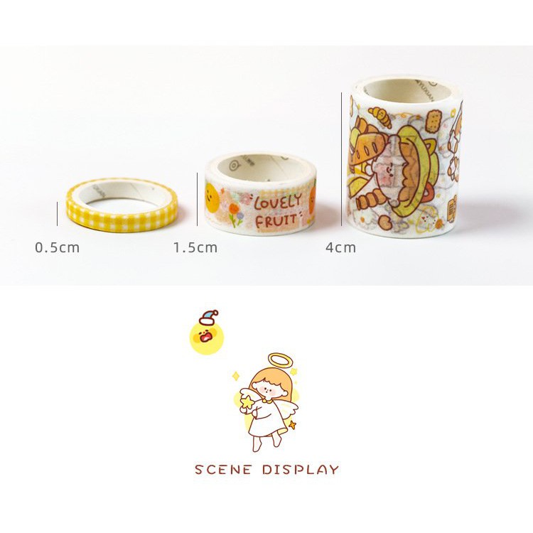 Hộp Washi Tape 5 Cuộn Băng Keo Sticker Giấy Trang Trí Sổ Lưu Niệm DIY