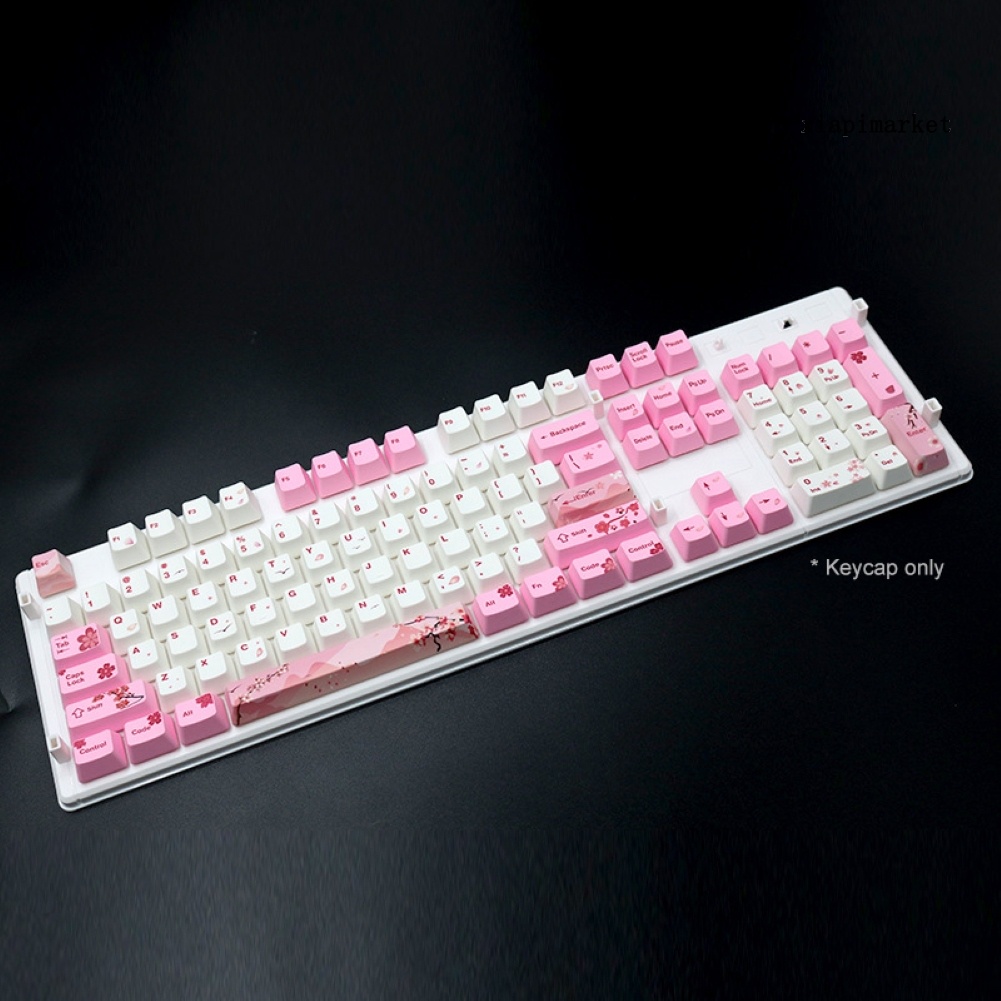 LOP_104 Keys PBT Pink Sakura Pattern Keycaps Replacement Set Keyboard Accessory