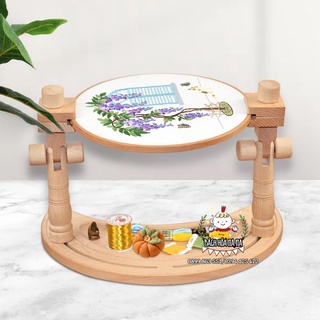 Khung thêu chân đế gỗ sồi giá đỡ thêu tay / đế kẹp khung thêu gỗ mộc - set bán nguyệt có tặng kèm căng thêu 16cm