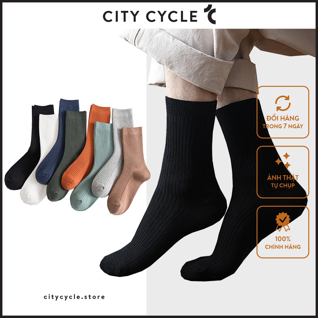 Tất cổ cao trơn City Cycle - Tất nam nữ Unisex, tất dệt cao cấp, nhiều màu