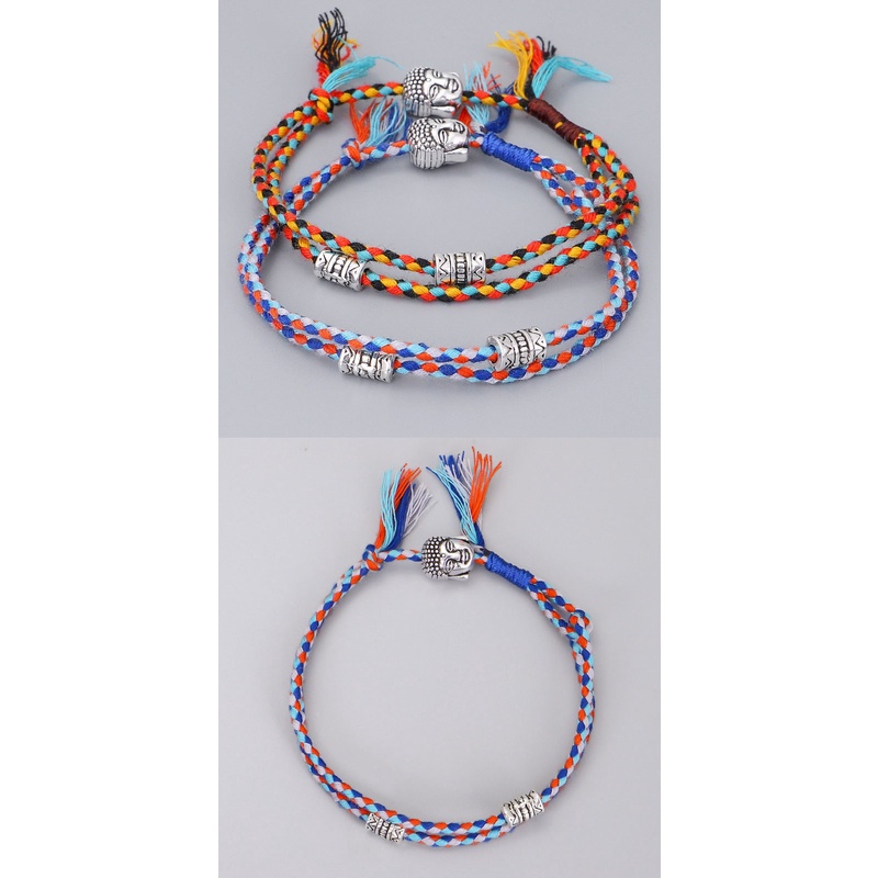 Vòng Tay Chỉ Ngũ Sắc Charm Đầu Phật phong cách dân tộc Tây Tạng, Vòng Tay Chỉ Ngũ Sắc Handmade