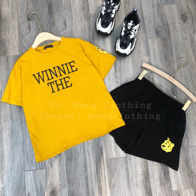 Set áo Winnie kèm quần sooc (Hình thật + móc treo áo có khắc tên Mong Clothing)
