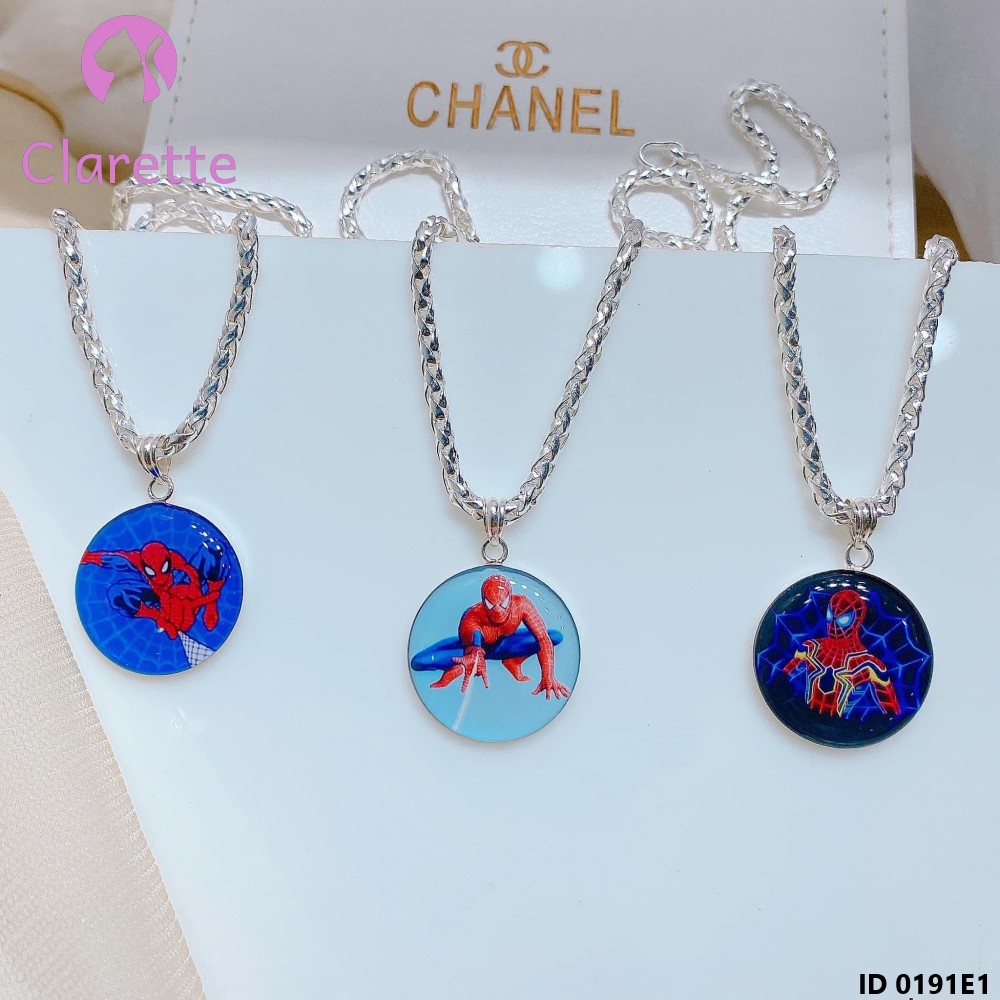 Vòng cổ bạc cho bé nam hình siêu nhân, hình người nhện, hình người dơi khắc tên theo yêu cầu Clarette 0191E