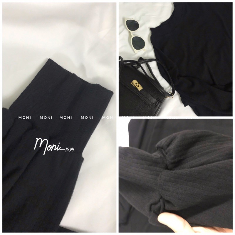 Đầm thun suông tay dài bo đen, trắng, kem🌵 | BigBuy360 - bigbuy360.vn