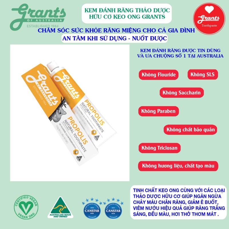 Kem đánh răng thảo mộc hữu cơ trẻ em người lớn Grants an toàn tuyệt đối tiết kiệm