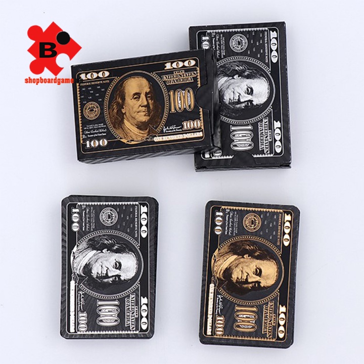 Bài tây nylon đen kiểu dáng đô la 100% plastic không thấm nước kèm hộp sắt cao cấp