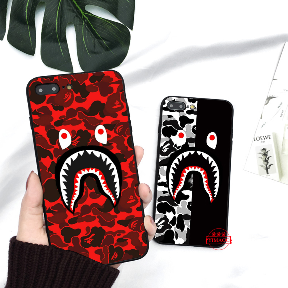 Ốp điện thoại in cá mập bape 6U cho iPhone 5 5S SE 2020 6 6S 7 8 Plus X