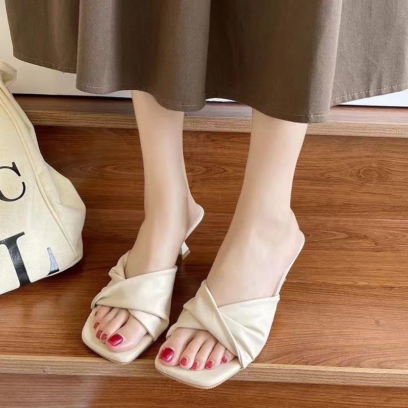Dép nữ, dép cao gót quai ngang đan chéo tiểu thư nhẹ nhàng