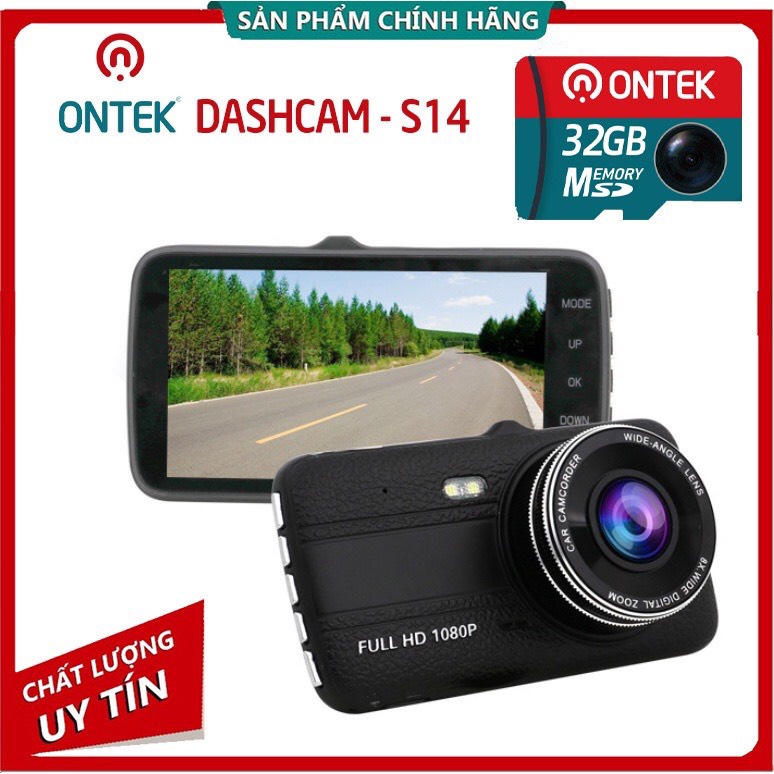 Camera Hành trình Ô TÔ Ontek Dashcam S14 Full HD 1080P Trước sau - Tích hợp 8 đèn LED - Ống kính kép siêu bền