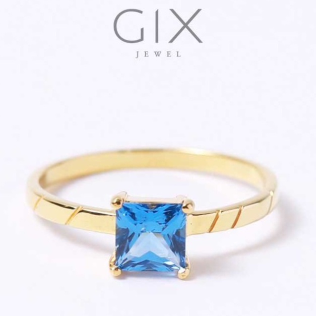 Nhẫn khắc xéo đính hạt đá vuông màu xanh dương cá tính Gix Jewel N109