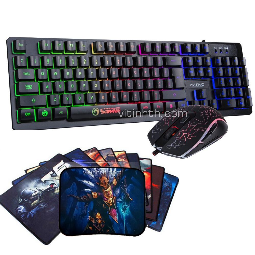 Bàn phím chuột gaming giả cơ MARVO Scorpian KM400 - KM408 - R8 1822 LED 7 Màu Ấn Tượng cả nền, phím và chuột