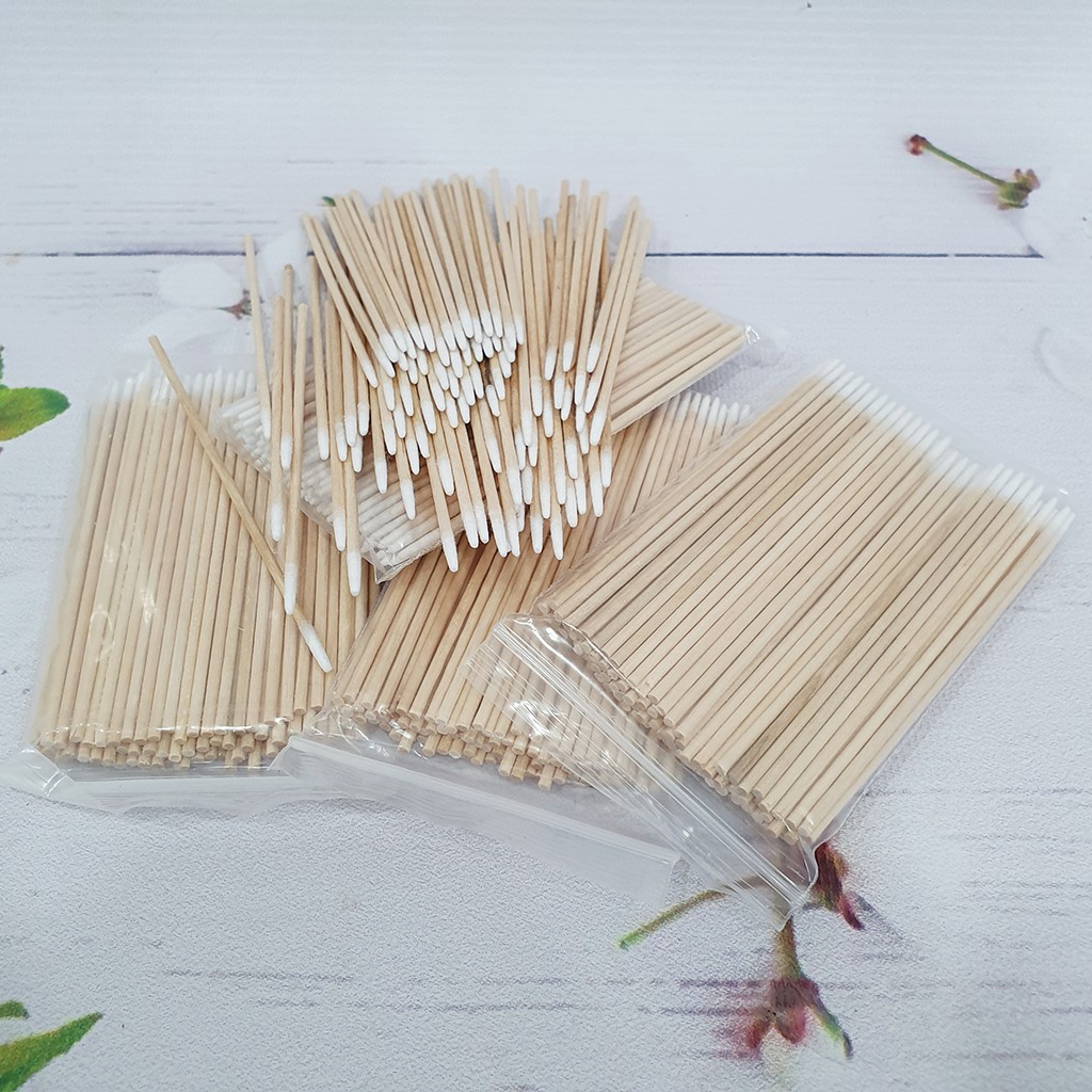 Tăm bông gỗ viền nét, Tăm bông nối mi, tháo mi, phun xăm