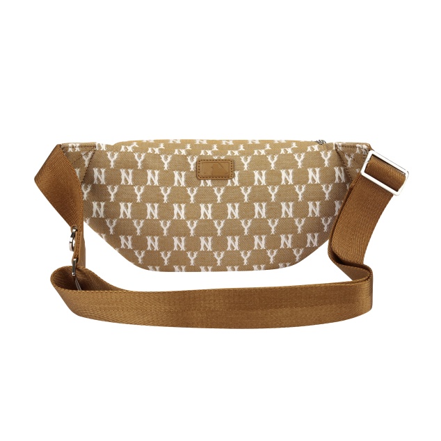 ✅  Túi bao tử MLB Jacquard Monogram Hip Sack V2 Beige  | HÀNG NHẬP KHẨU | ẢNH THẬT 100%
