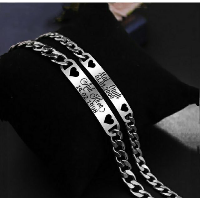 Lắc tay cặp đôi in tên theo yêu cầu nam nữ titan cao cấp