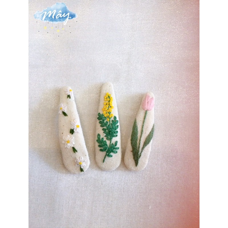 Kẹp tóc bọc vải thêu hoa handmade