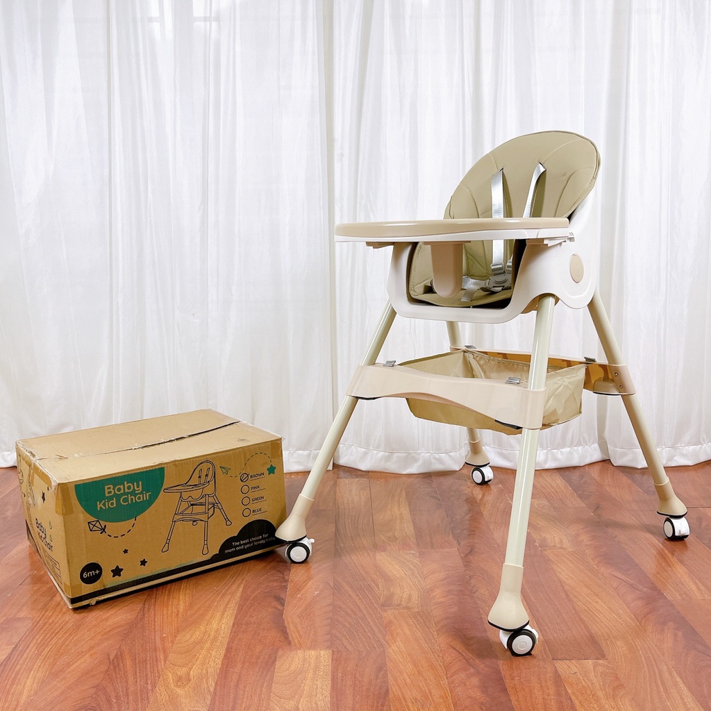 Ghế ăn dặm cho bé  𝑭𝒓𝒆𝒆𝒔𝒉𝒊𝒑  Ghế ăn dặm gấp gọn 9BABY kèm bánh xe, đệm da