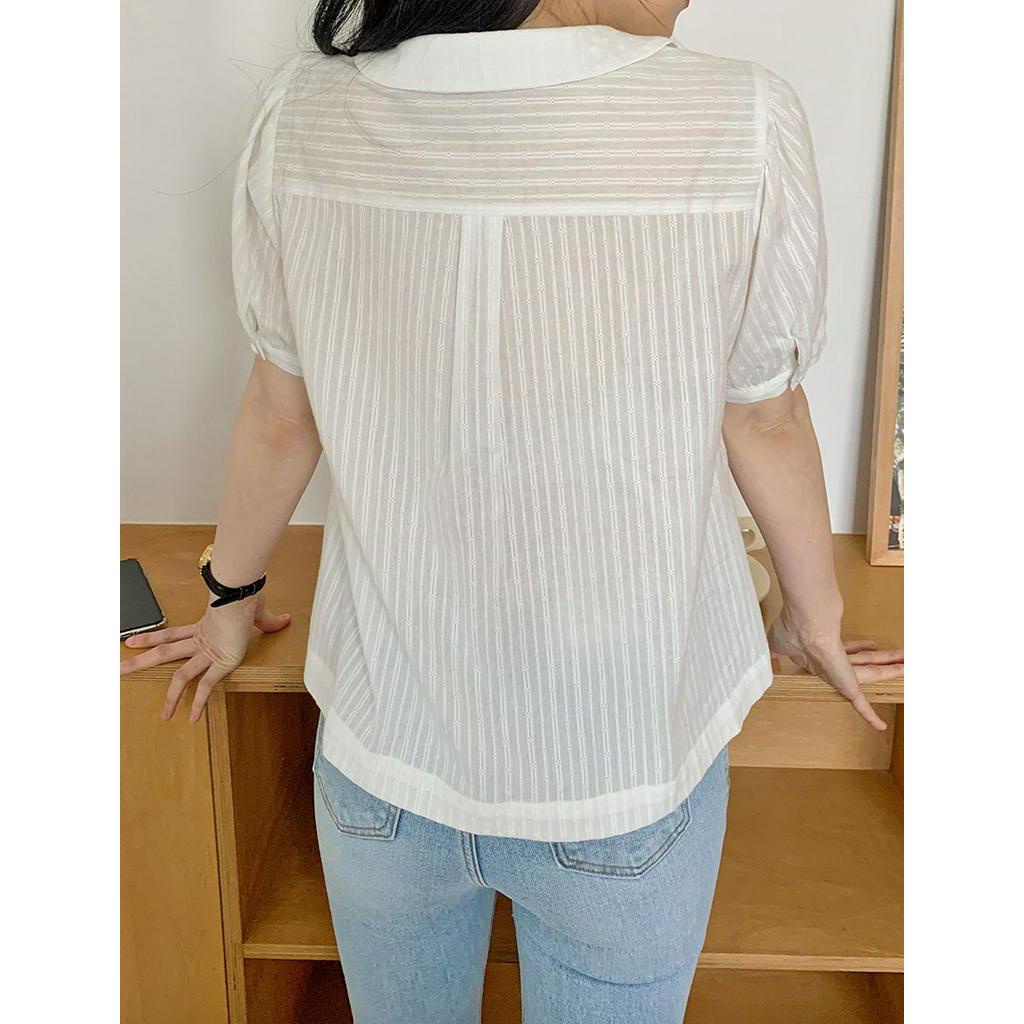 Áo Sơ Mi Vải Jacquard Trắng Tay Ngắn Dáng Rộng Thời Trang Mùa Hè 51353