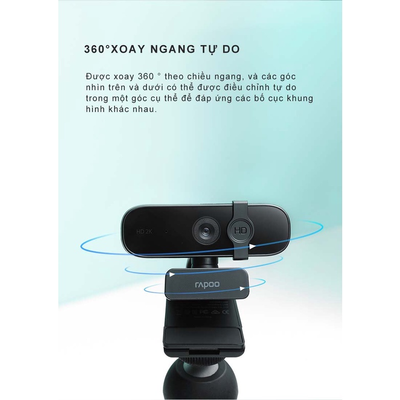 Camera máy tính Webcam Rapoo C280 độ phân giải 2K, micro khử tiếng ồn, có nắp bảo vệ-CHÍNH HÃNG 100%-BH 24 THÁNG ĐỔI MỚI