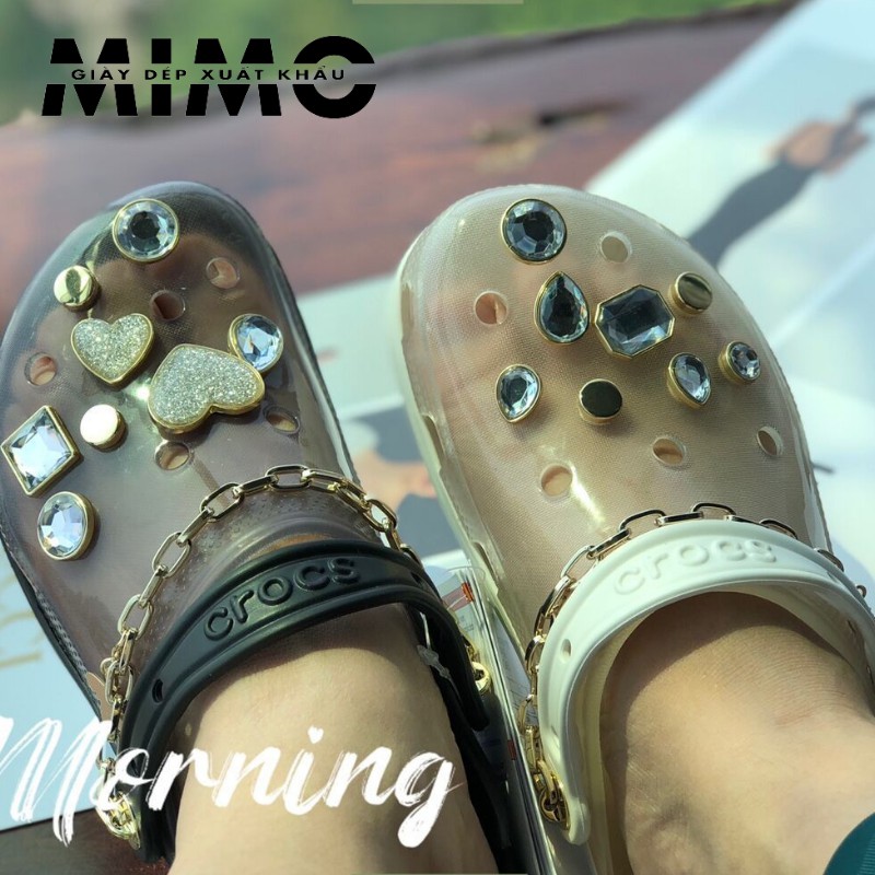 Dép sục thời trang, sục croc.s đính đá màu đen sang chảnh cho chị em đi tiệc, đi chơi