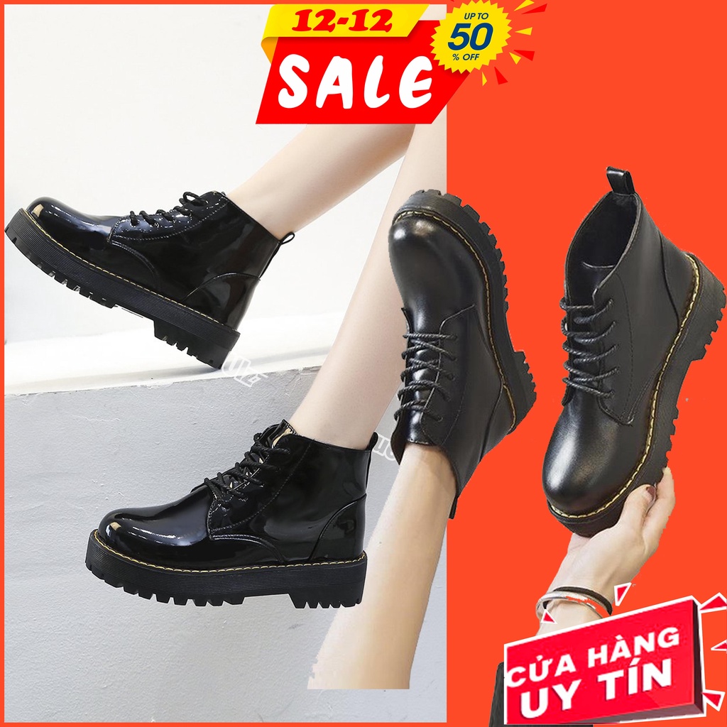 Giày Bốt Martin cao gót đế bệt phong cách Hàn Quốc cho nữ loại cao cấp, da 2 lớp (CC-2)