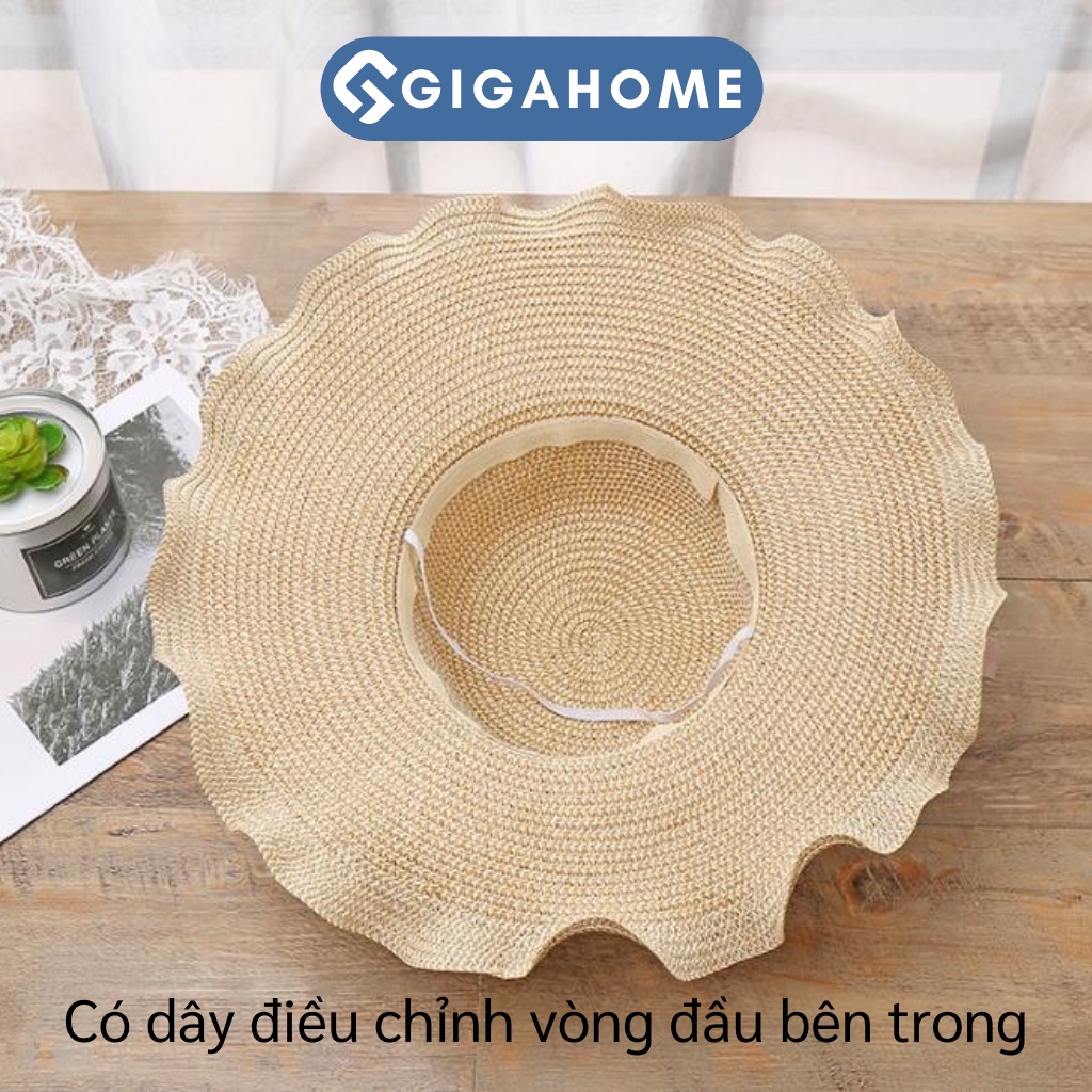Nón Cói Nữ Rộng Vành Đi Biển GIGAHOME Phối Dây Hoa Xinh Xắn, Cổ Điển 7171
