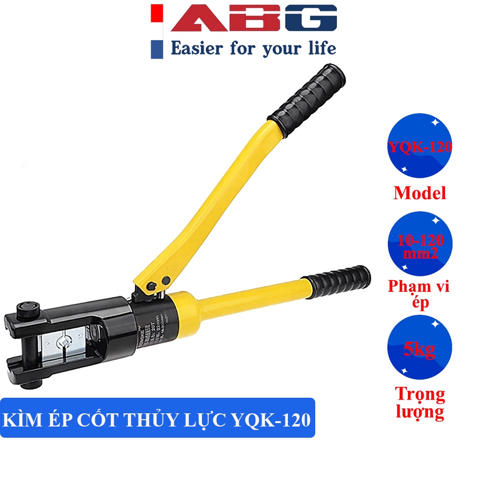 Kìm ép cốt thủy lực ABG YQK-120 bấm đầu cốt, ép đầu cốt điện có độ cứng cao, sử dụng rất đơn giản, hiệu quả, năng suất