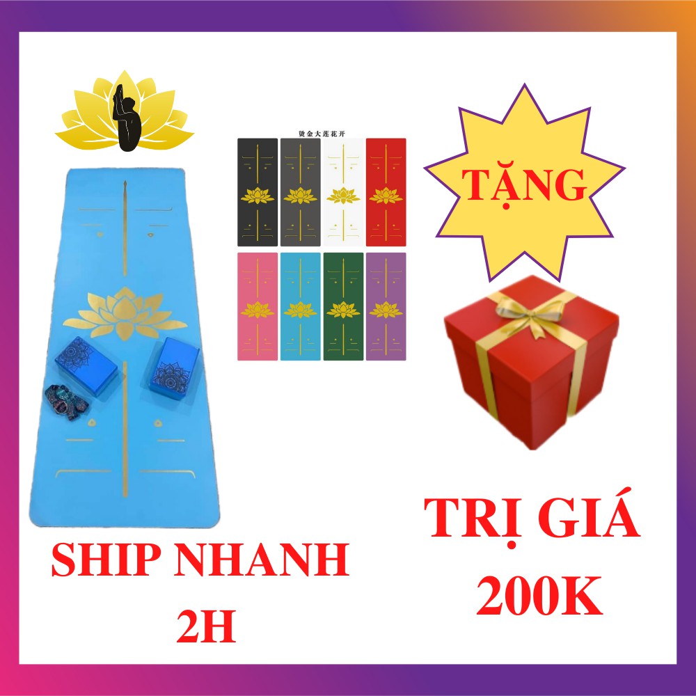 Thảm tập yoga cao su PU cao cấp chống trơn trượt thấm hút mồ hôi - hoạ tiết Hoa sen tặng kèm túi cao cấp