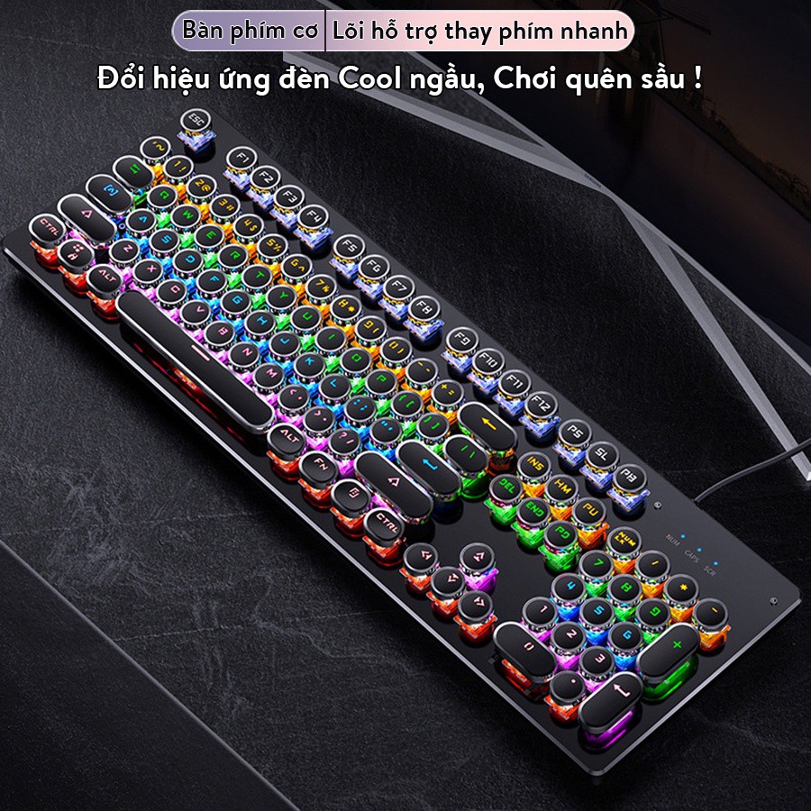 Bàn phím cơ Latope bàn phím gaming nút tròn dễ thương Full LED RGB T907