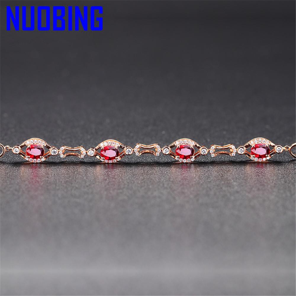 Vòng Tay Mạ Vàng Hồng 925 Đính Đá Ruby Sang Trọng Thời Trang Cho Nữ