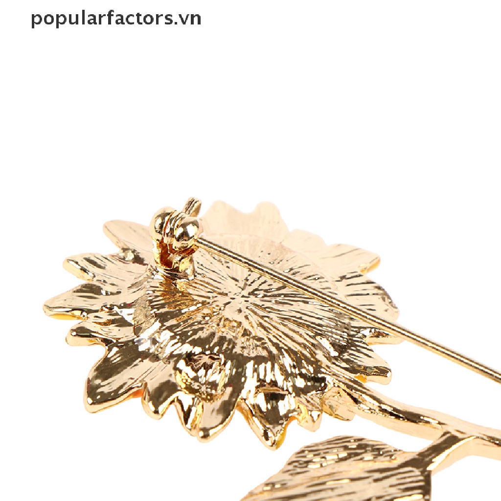 Ghim Cài Áo Hình Hoa Hướng Dương 2 Lá Tráng Men Thời Trang Cho Nữ
