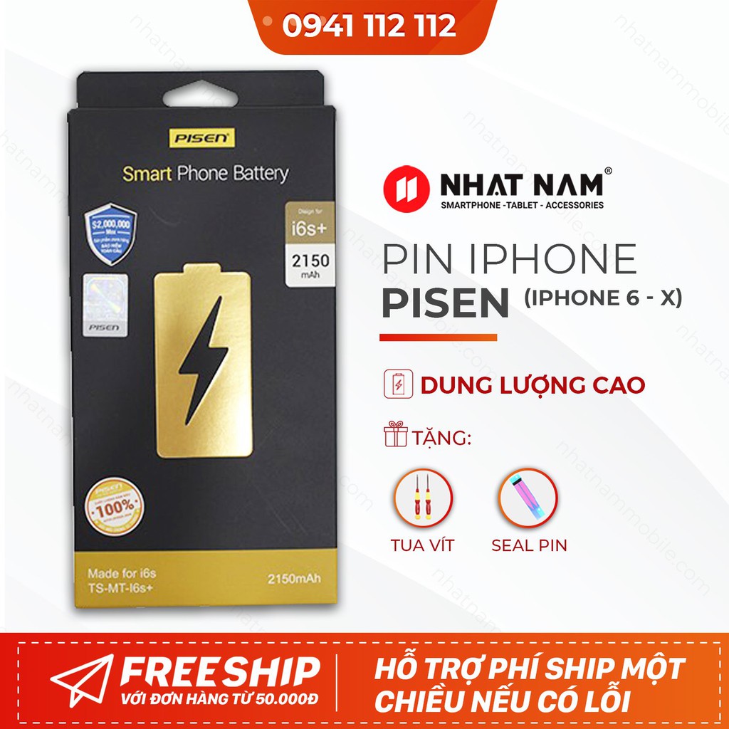 Pin iPhone dung lượng cao Pisen - Hàng chính hãng Bảo hành toàn quốc.