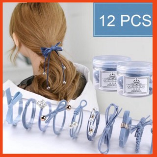 Hộp 12 dây cột tóc dễ thương- Bộ dây buộc tóc nhiều chi tiết
