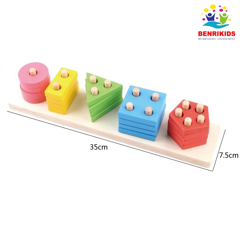 Giáo Cụ Montessori 0-3 - Thả Hình Khối Luồn Cọc Bản Chuẩn, Đồ Chơi Gỗ An Toàn Cho Bé