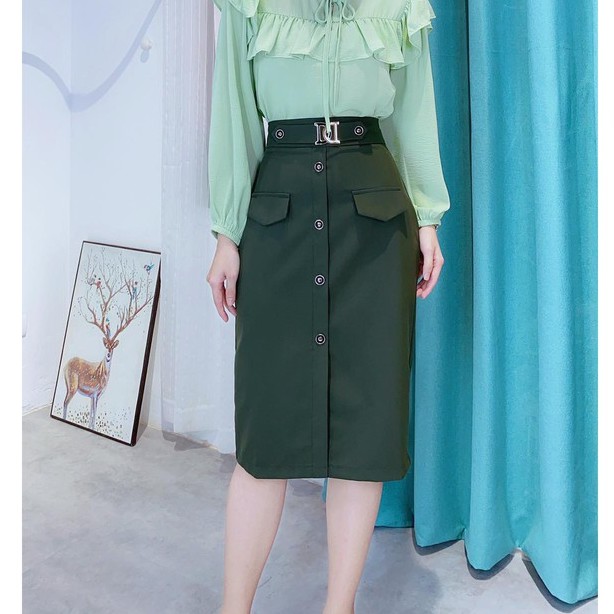 Chân váy bút chì công sở nữ kiểu viền nút, đai chữ DD CHUU CV6134 | BigBuy360 - bigbuy360.vn