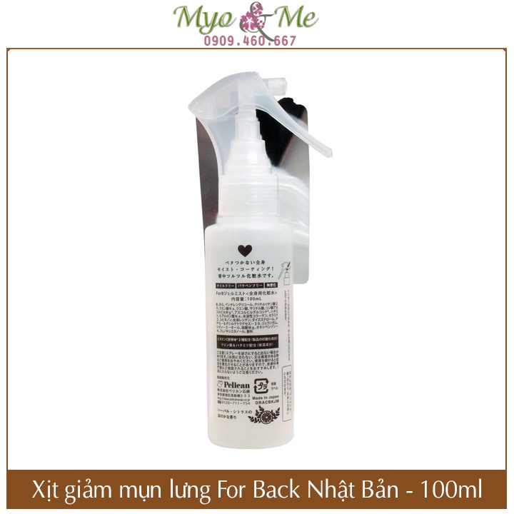 Chai xịt giảm mụn lưng For Back Nhật Bản giảm mụn, mờ thâm - 100ml