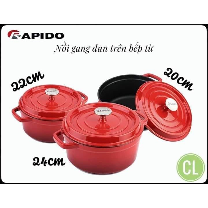 Nồi gang đúc nguyên khối tráng men chống dính RAPIDO 20-22-24cm