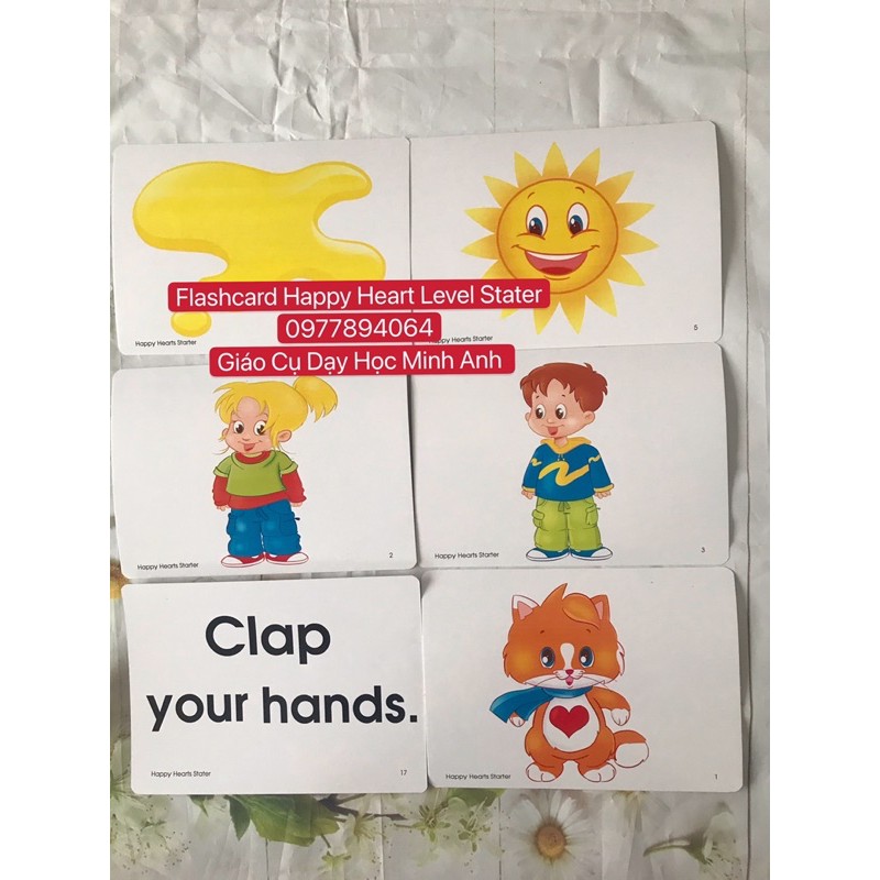 FLASHCARDS HAPPY HEART STARTER - SIZE  A5- 2 MẶT - Level starter- C300 cán bóng