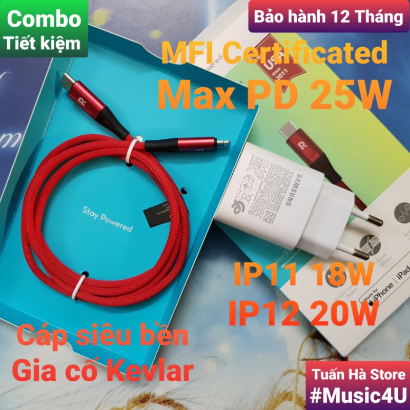 Củ sạc nhanh Samsung 25W dây cáp Ravpower USB Type C ra to Lightning RP-CB050 cho Iphone 11 12 13 Pro Max Tuấn Hà Store