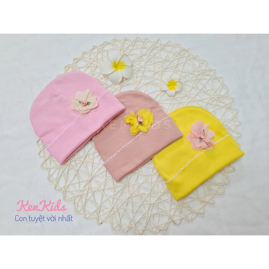 SET 3 Nón mũ tròn bo sơ sinh chất mềm - đính hoa đáng yêu cho bé gái