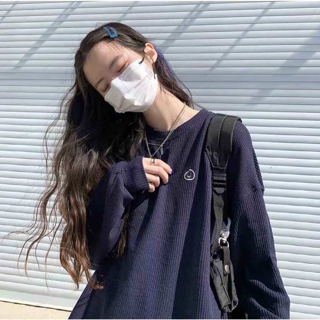 Bộ Tổ Ong Dài Tay Thêu Mặt Cười PEONYB Unisex [FREESHIP] Set quần sooc kèm áo thun dài tay form rộng kiểu dáng hàn quốc