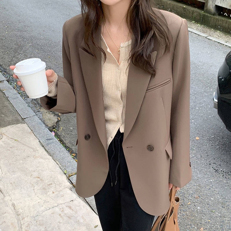Korean style suit jacket 2022 spring high-end fried street Korean style loose casual all-match coffee small suit jacket for women