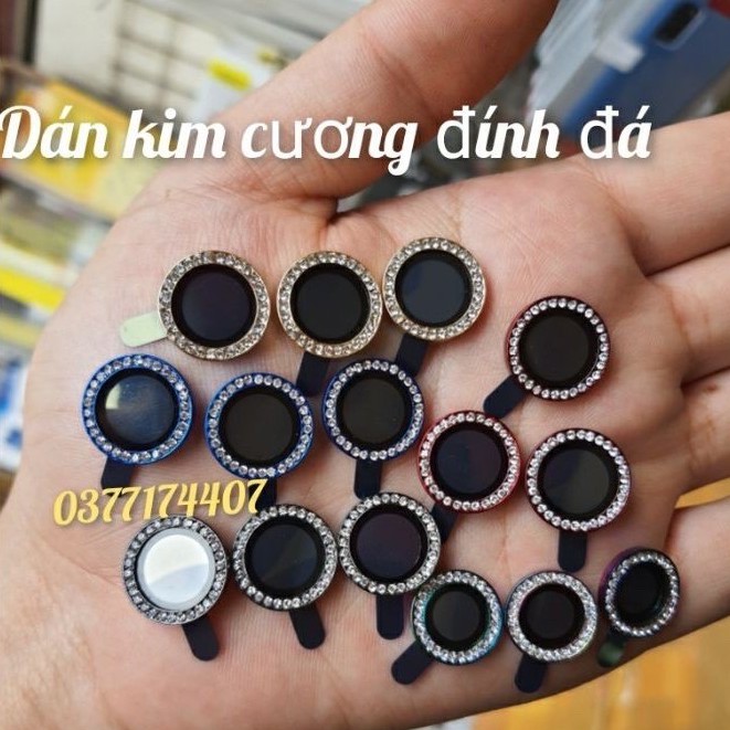 Bộ 3 mắt dán bảo vệ camera kim cương cho iphone 12 Mini, 12, 12 Pro Max, 11 đính đá hạt siêu đẹp titan 7 màu cầu vồng