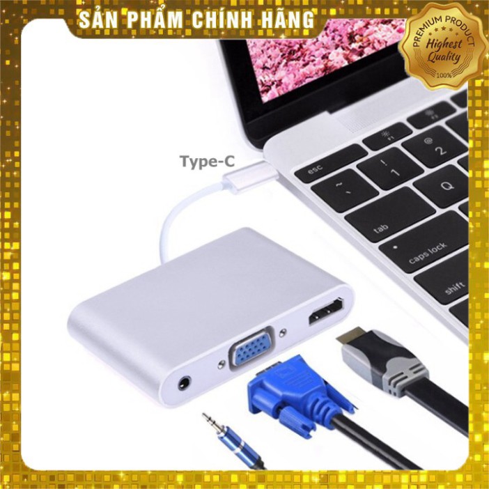 (Xả KHO)Hub USB Type C ra HDMI 4K & VGA có âm thanh cho Macbook - USB Type C to VGA HDMI 4K UHD with Audio 3.5mm Sản phẩ