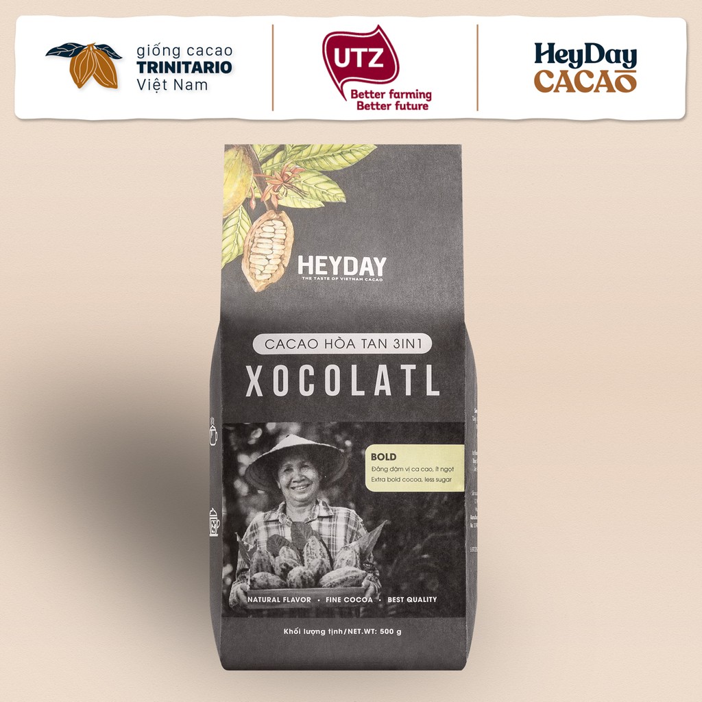 Túi 500g Bột cacao sữa 3in1 Xocolatl Bold gu đắng đậm - Heyday Cacao