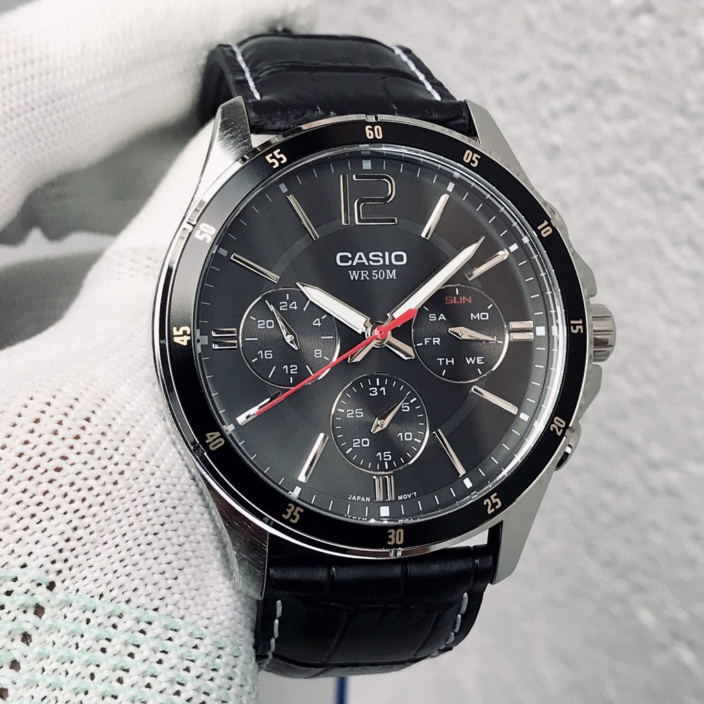 Đồng hồ nam Casio MTP-1374L-1AVDF 6 Kim - Dây da màu đen