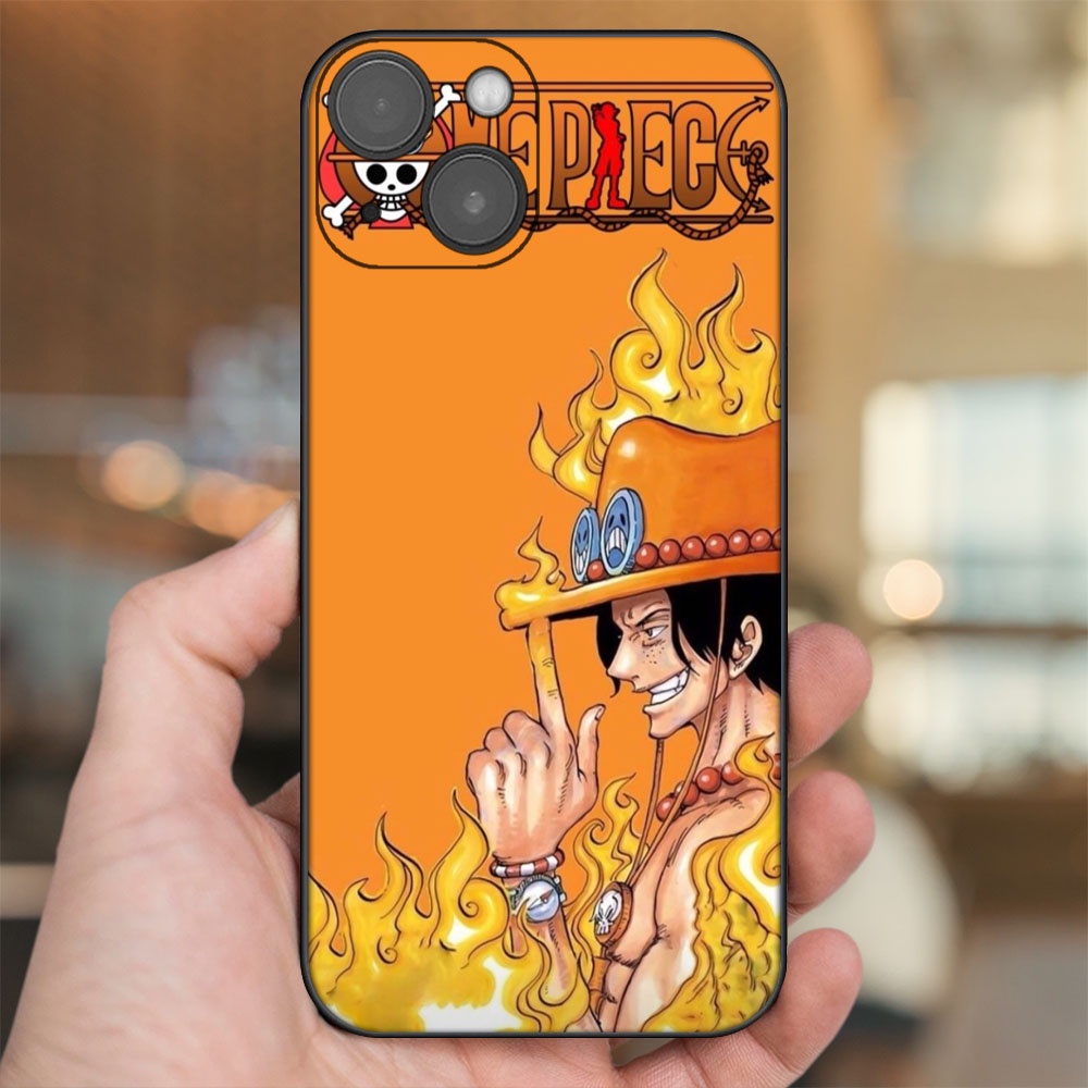 Ốp lưng iPhone 14 dẻo đen cạnh vuông in hình Ace One Piece