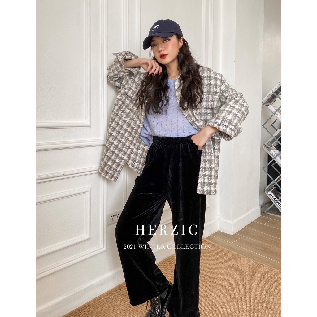 Quần culottes chất nhung gân cạp chun - Q1241