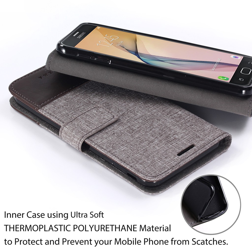 Bao da nắp gập vải canvas cho Samsung Galaxy J1 Mini Prime / J2 Prime / J7 Prime